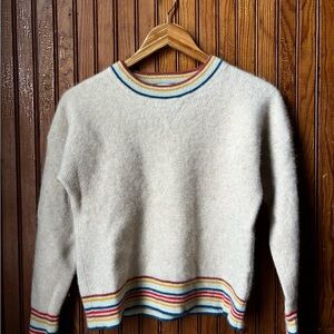 Madewell Rainbow-Trim 100% Cashmere Waffle Knit Sweater - Used - Size Medium